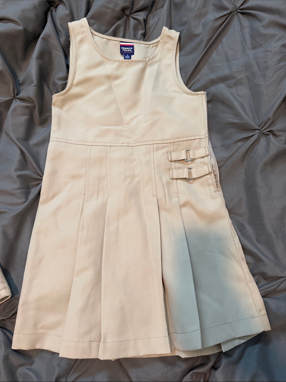 French Toast Cream Pleated School Jumper with Side Buckles